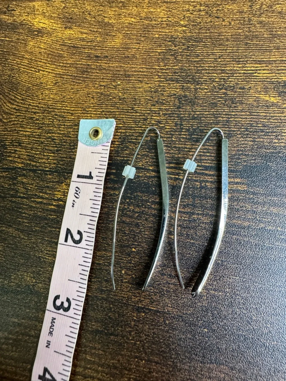 🍄Sleek Minimalist Long Bar Drop Earrings - Silver Tone - Picture 3 of 5